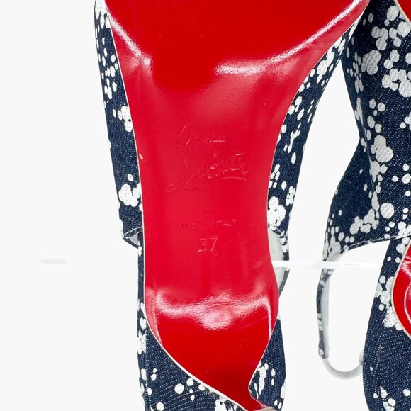 Christian Louboutin Kate Slingback 55 Pumps Blue Denim Size 37 US 7 Kitten Heels - Picture 13 of 14